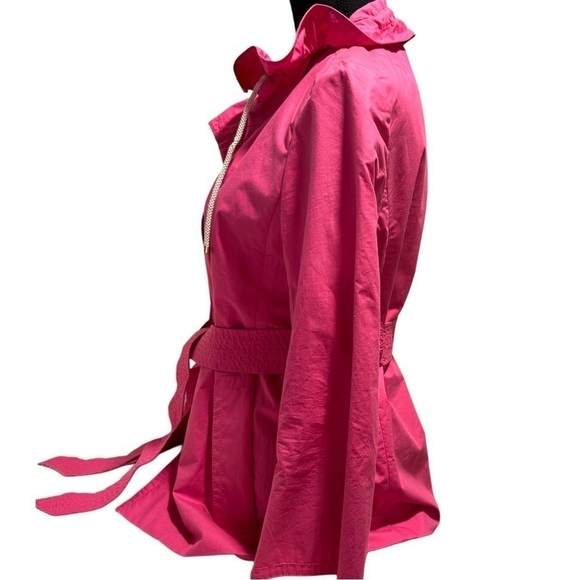 J. Crew Trench Coat Hot Pink Lightweight Lined Belted Ruffled Collar L EUC - Picture 8 of 16